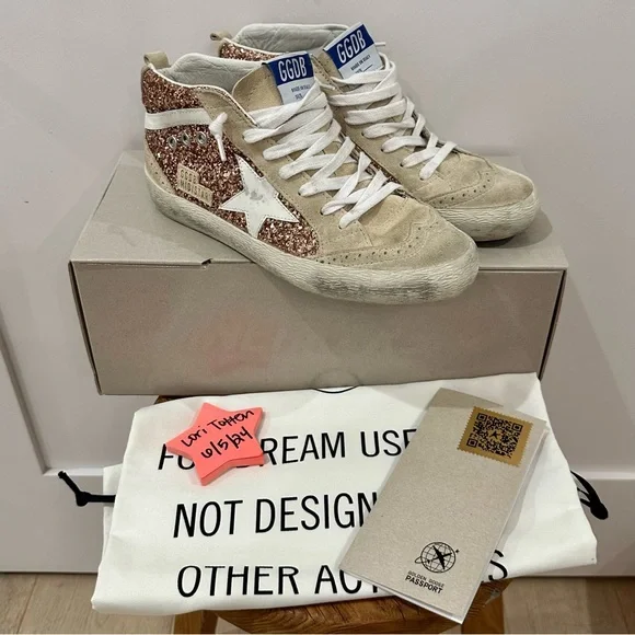 Golden Goose Rose Gold Glitter MidStars sz 38 - Picture 9 of 11